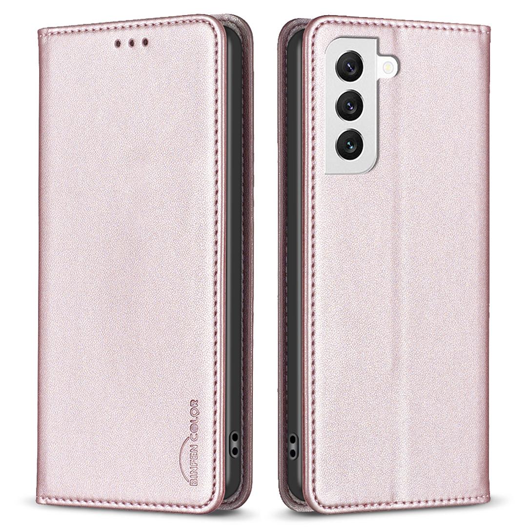 

BINFEN COLOR BF18 For Samsung Galaxy S21+ 5G PU Leather Cover Card Slots Flip Stand Magnetic Phone Case Rose Gold