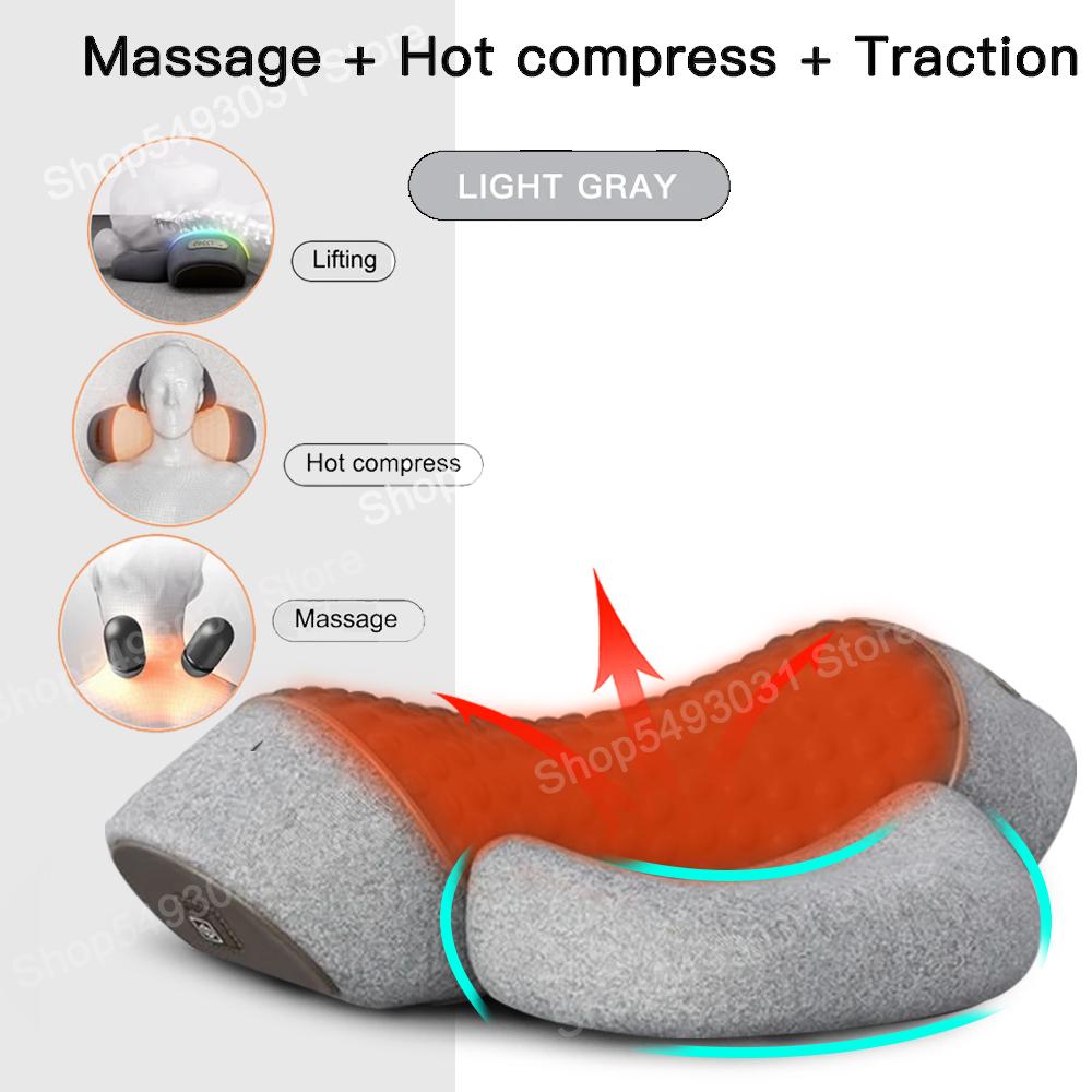 Neck Massage Pillow Cervical Massager Spinal Traction Device Shoulder Neck Massage Pillow Vibration Hot Compress Health Care