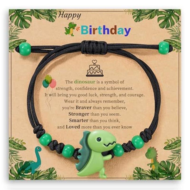 Colorful Resin Dinosaur Bracelet Handcrafted Adjustable For Children Adults Includes Message Card