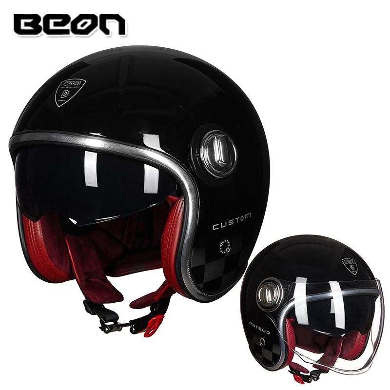 Free Shipping BEON Motorcycle Helmet Retro Motorcycle Half Helmet Double Lens Helmet 3/4 Open Face Capacete Vintage Casco