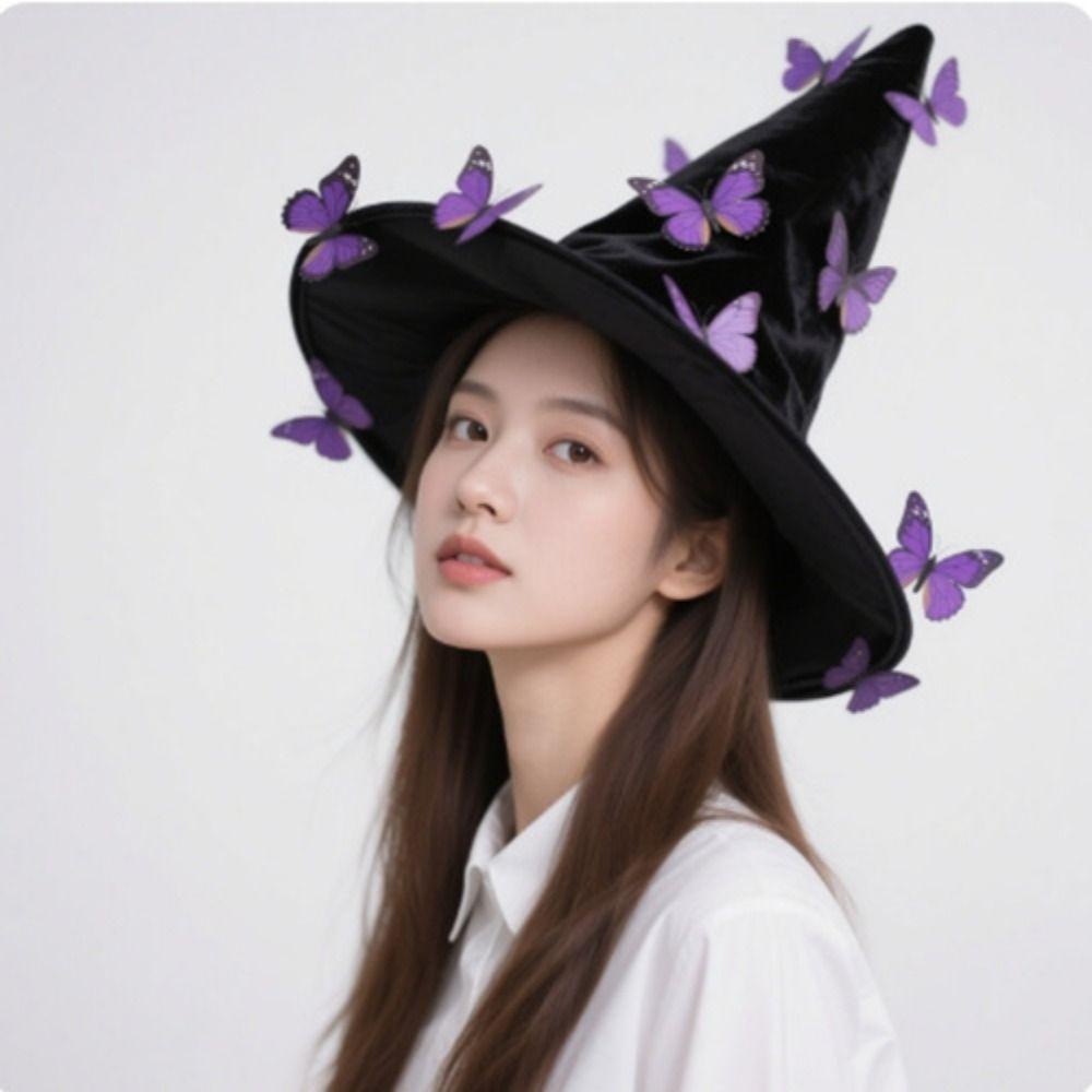 Colorful Butterfly Wizard Cap Velvet Halloween Black Cap Halloween Witch Hat Halloween Party