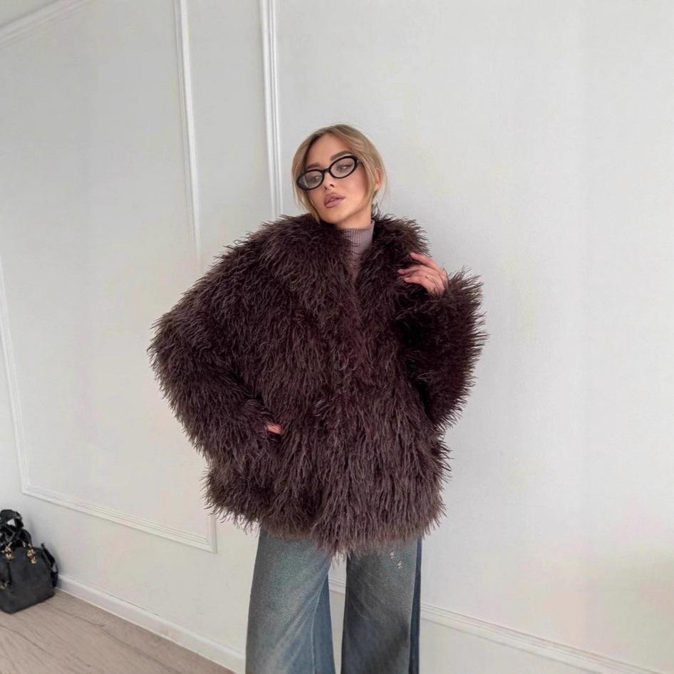 European and American fur large lapel artificial fur jacket short fashion fox fur jacket fluffy plush women