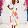 Women Plus Size V Neck Short Sleeve Colorful Printed Long Dress
