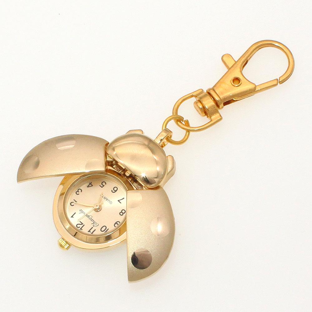 Neue Marienkäfer Uhren Käfer Uhr Damen Herren Kinder Taschenuhr Schüler Quarz Uhr Schlüsselanhänger Taschenuhr Halskette Uhren Gold beige