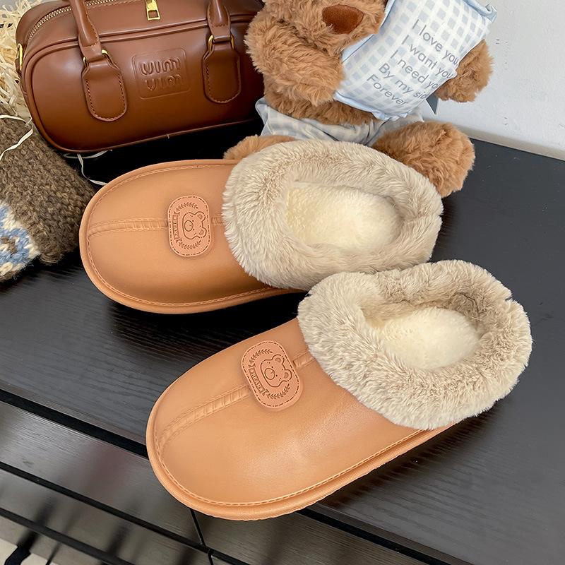 Korean version of fashion indoor and outdoor wear fleece warm and comfortable cotton slippers plush soft sole simple waterproof home shoes winter