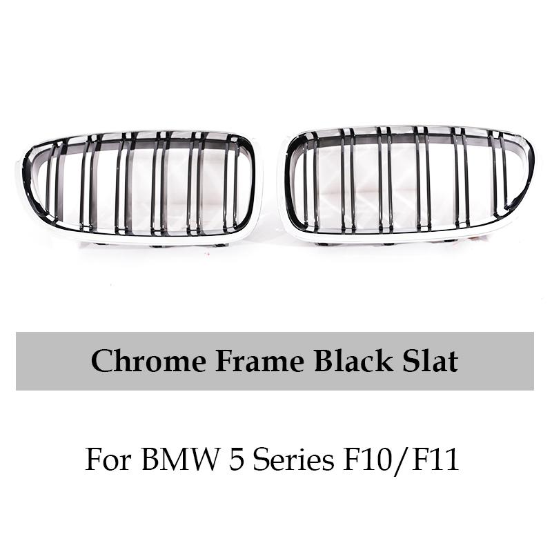 AAAOT1 Silver Chrome Frame Double Slat Kindey Grille Front M Color Racing Grill For BMW 5 Series F10 F11 520i 535i 530i 540i 2010-2017