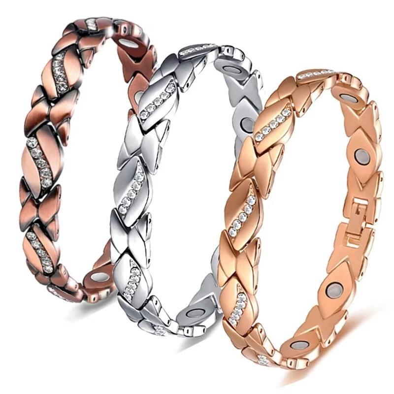 Retro Zirkon Magnetischer Edelstahl Armband für Männer Frauen Blatt Magnet Mode Exquisiter Schmuck Geschenke Zubehör