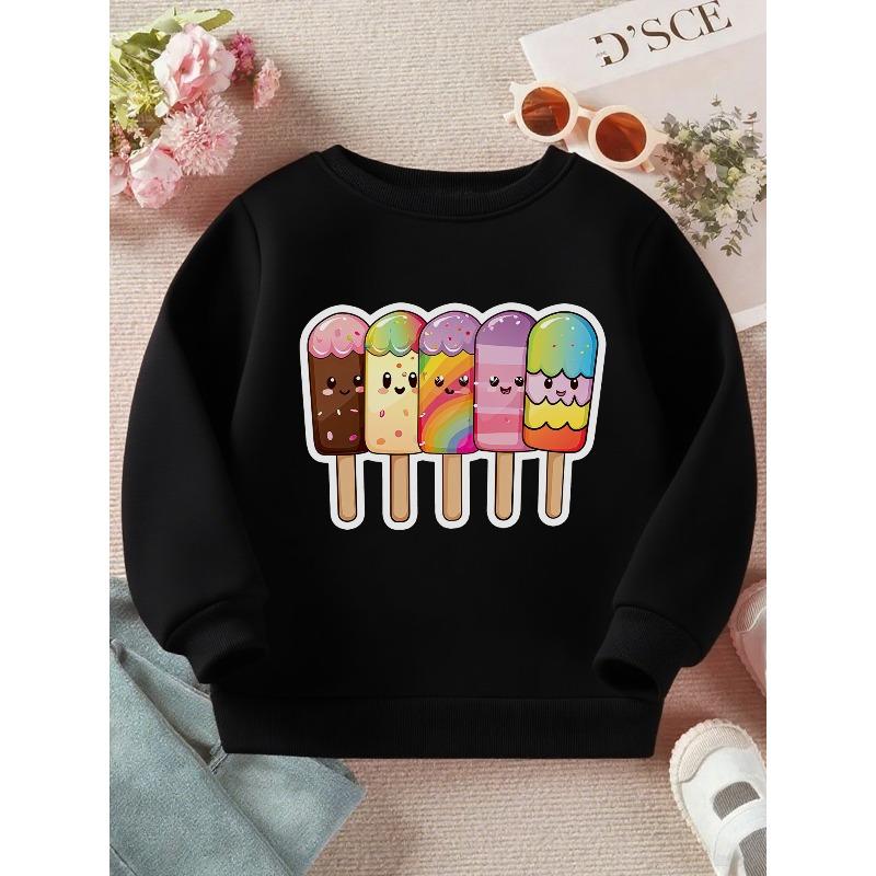Adorable Ice Cream Popsicle Sweatshirt for : A Vibrant Long Sleeve Crewneck Pullover - Cozy Casual Top Featuring Cute Graphics for Toddlers