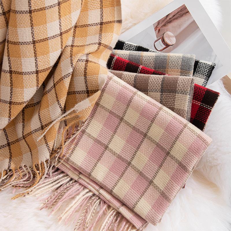 Retro Maillard Scarf for Women High End Versatile  Warm  Thickened Korean Style Atmosphere  Winter Couple Plaid Scarf