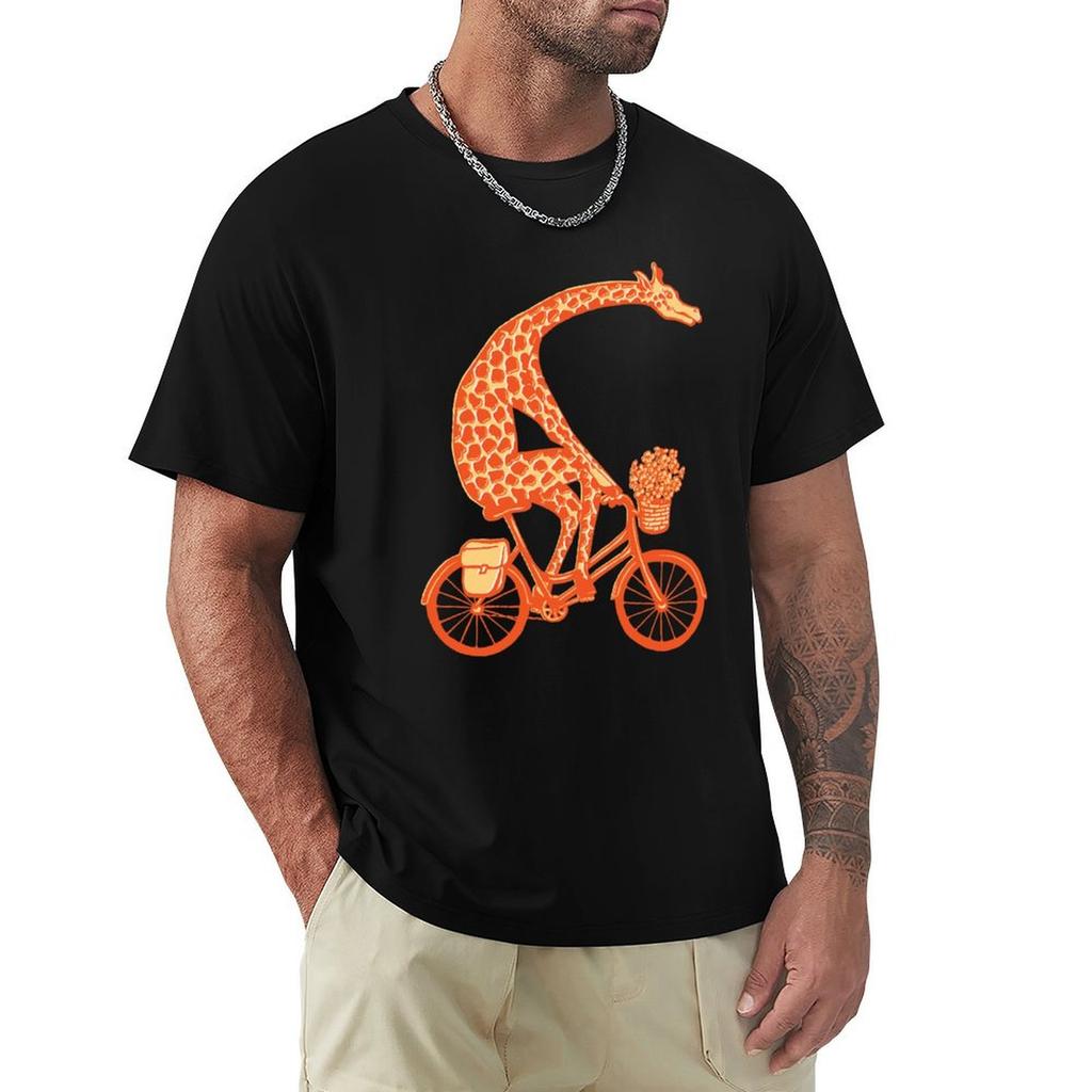 Giraffe on bike T-Shirt Large Size Loose Casual Tee