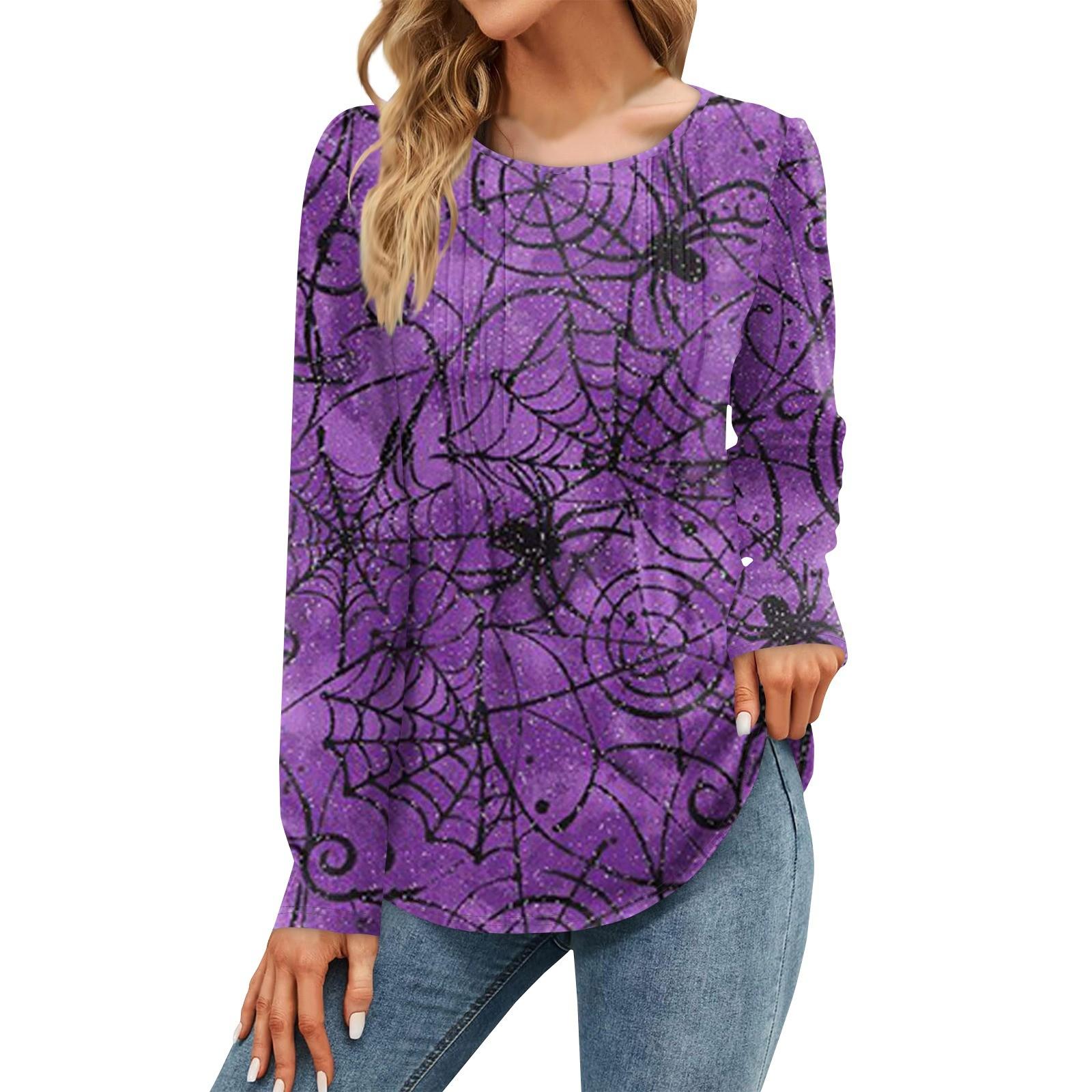 

Женская осенняя мода повседневные топы на Хэллоуин с длинным рукавом рубашки свободные пуловеры M