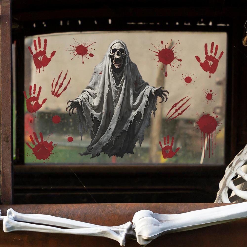 Halloween Bloody Claw Marks Skull On Balcony Glass Window Home Decoration and Beautification Window Stickers