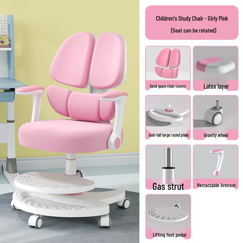 Adjustable Children's Writing Chair with Lumbar Support and Footrest for Proper Posture