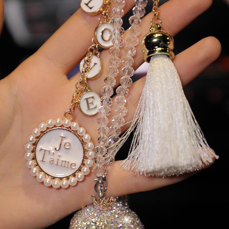 Fashion Crystal Cartoon Gloomy Bear Car Hanging Ornaments Rhinestone Tassels Crystal Pendant Rear View Mirror Car Decoration