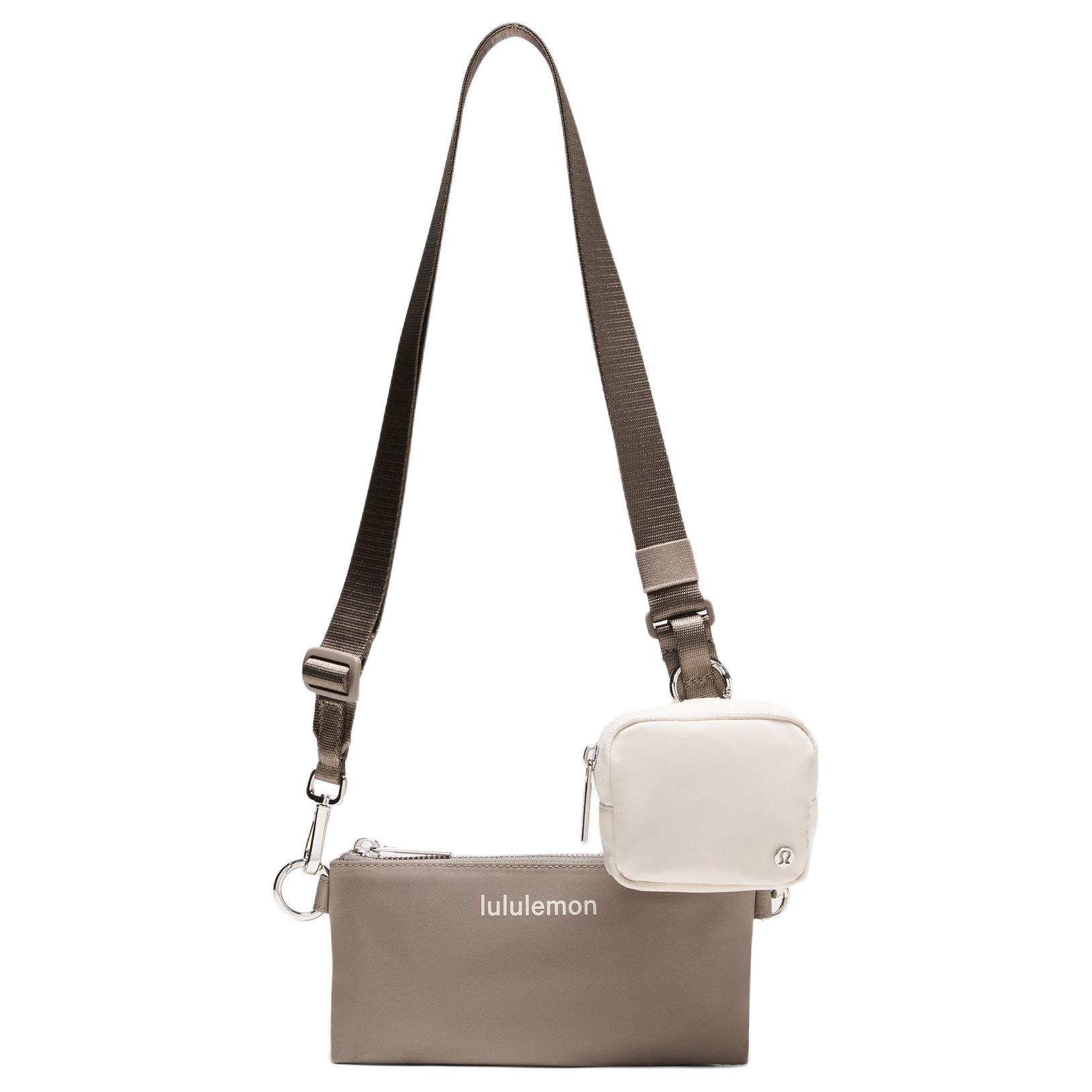 Lululemon Dual-Pouch Adjustable Detachable Shoulder Strap Letter Crossbody Bag Unisex Shoulder Bag Warm-Brown-Gray Light-Ivory-White LU9C16S-3 Warm Brown & Light Ivory White