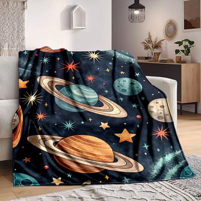 1 Stück Galaxie Planeten Decke, Leichte Flanell Überwurfdecke für Sofa, Bett, Reisen, Camping, Wohnzimmer, Büro, Couch086