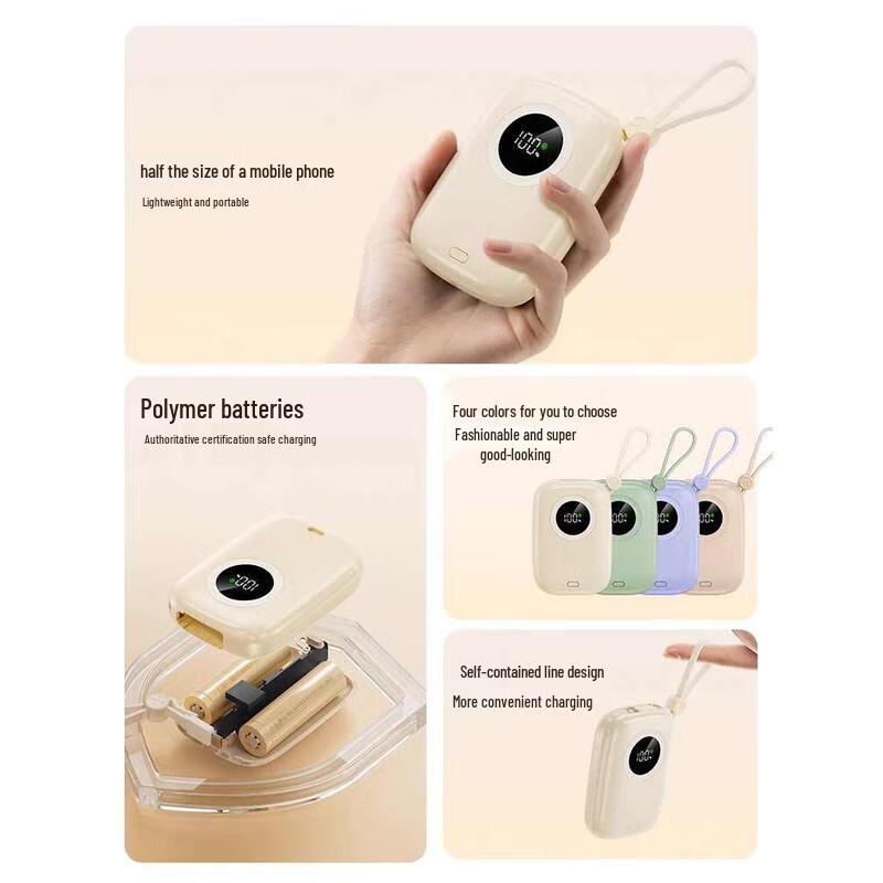 HANDUNYOU 20000mAh Compact Power Bank with Built-in Cable