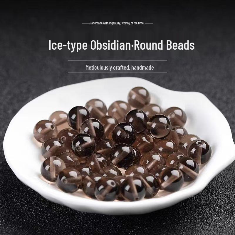 Ice Jade & Black Obsidian Beaded Bracelet with Smoky Gray Citrine 6mm