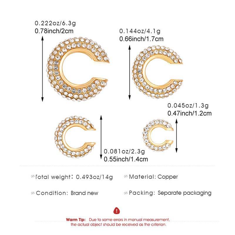 1 Stück Goldfarbene C-Form Runde Knorpel-Clip-Ohrringe Für Damen Luxus Kristall Falsch Ohne Loch Geometrischer Ohr-Manschette Schmuck