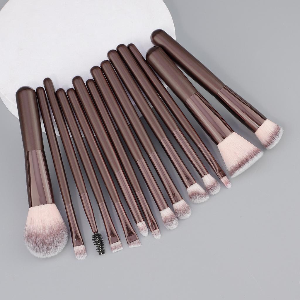 New 14 coffee short handle travel makeup brush set, convenient soft multi-functional beauty tool now