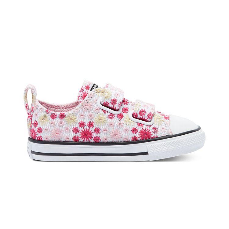 Converse Chuck Taylor All Star Low Top Walking Shoes Embroidered Pink Yellow Baby Shoes 771288C