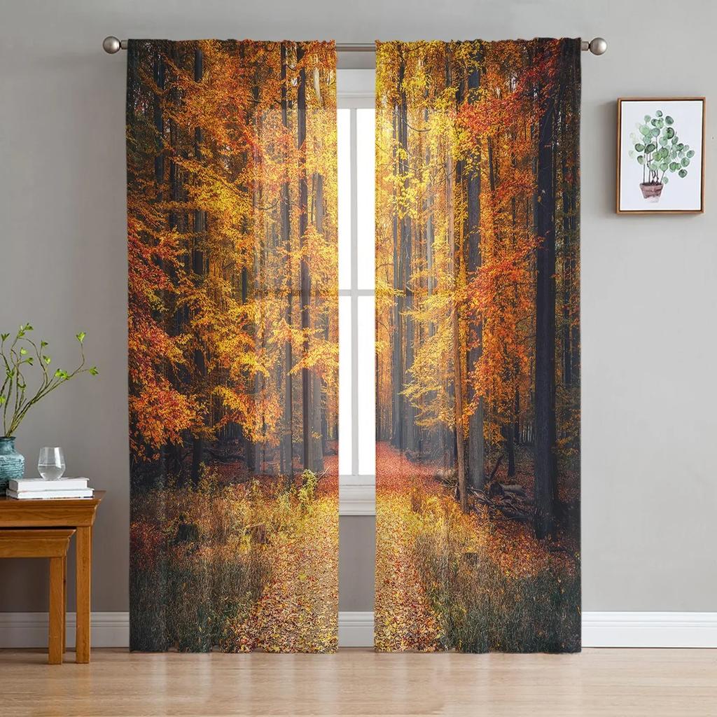 Herbst Park Wald Sheer Vorhänge Wohnzimmer Fenster Tüll Vorhänge Für Schlafzimmer Küche Home Dekoration Voile Vorhänge