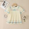 ZANZEA Women Casual Round Neck Floral Print Loose Short Sleeve Pleated Blouse