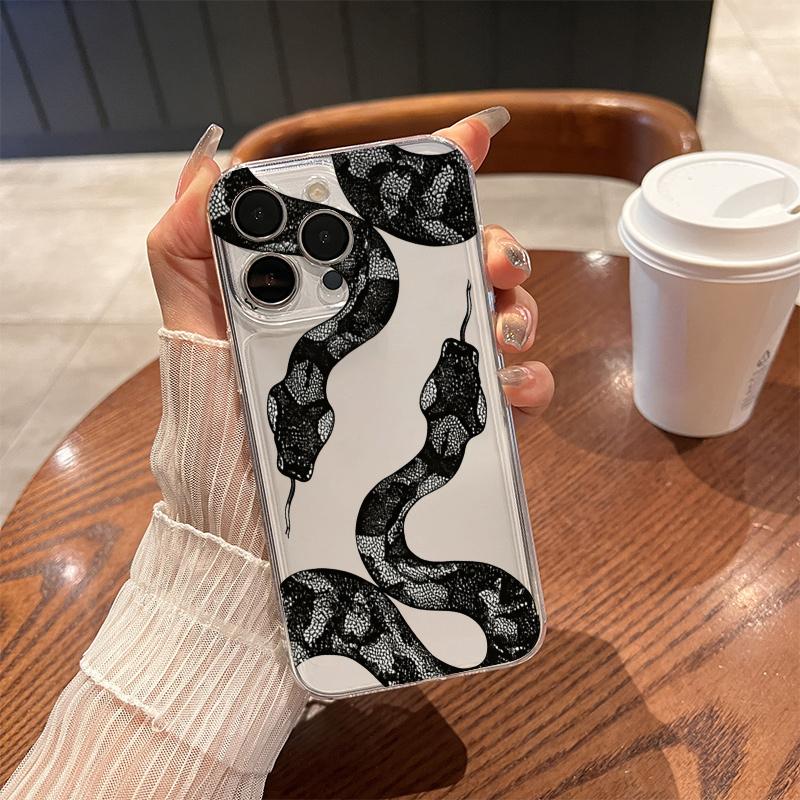 Black Snake Phone Case for iPhone 17 Air 16 15 14 13 12 11 Pro Max Plus Mini  X 8 7 Soft Transparent Cover Fundas Accessory iPhone 13Mini