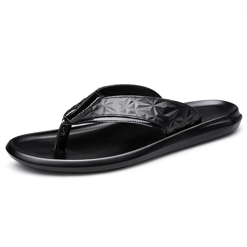 Men's Embossed Cowhide Leather Flip-Flops – Summer Beach Sandals