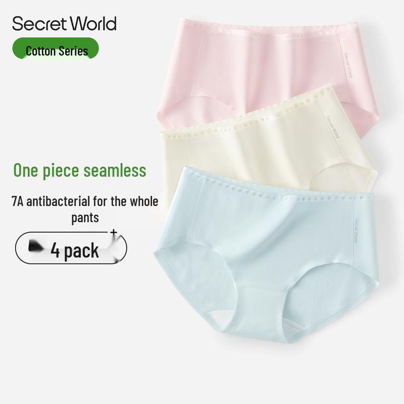 SecretWorld Women's Seamless Mid-Waist 7A Antibacterial Cotton Briefs