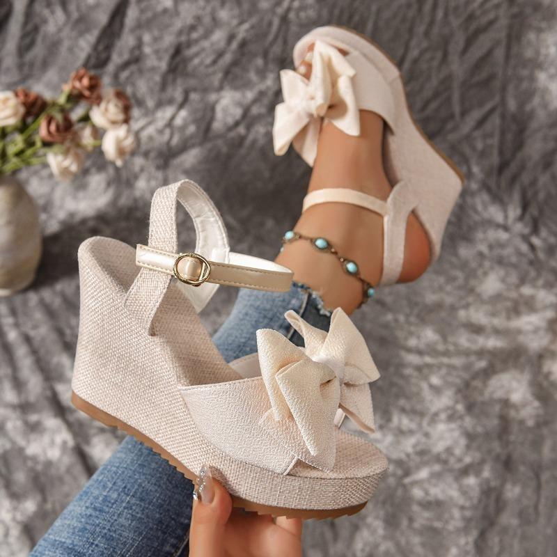 Women Wedge Sandals Fashion Butterfly Bow Peep Toe Waterproof Platform Sandals Outdoor Casual Non Slip Buckle Strap Sandale