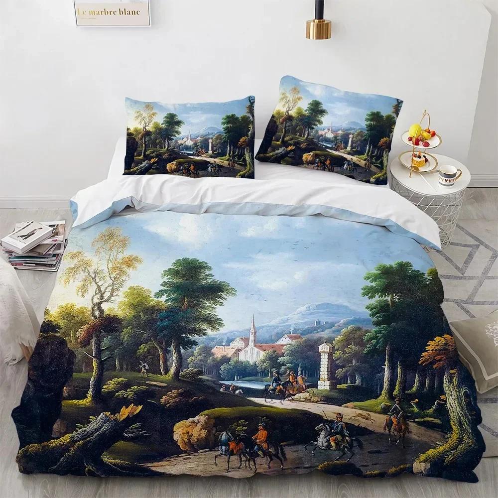 Beautiful Painting House Tree Comfortable Duvet Quilt Cover Pillowcase Bedding Set Children Bedroom Decoration Home Textile