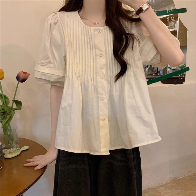 Retro Gentle Style Single Row Multi Button Shirt for Early Spring New Women's Loose Top