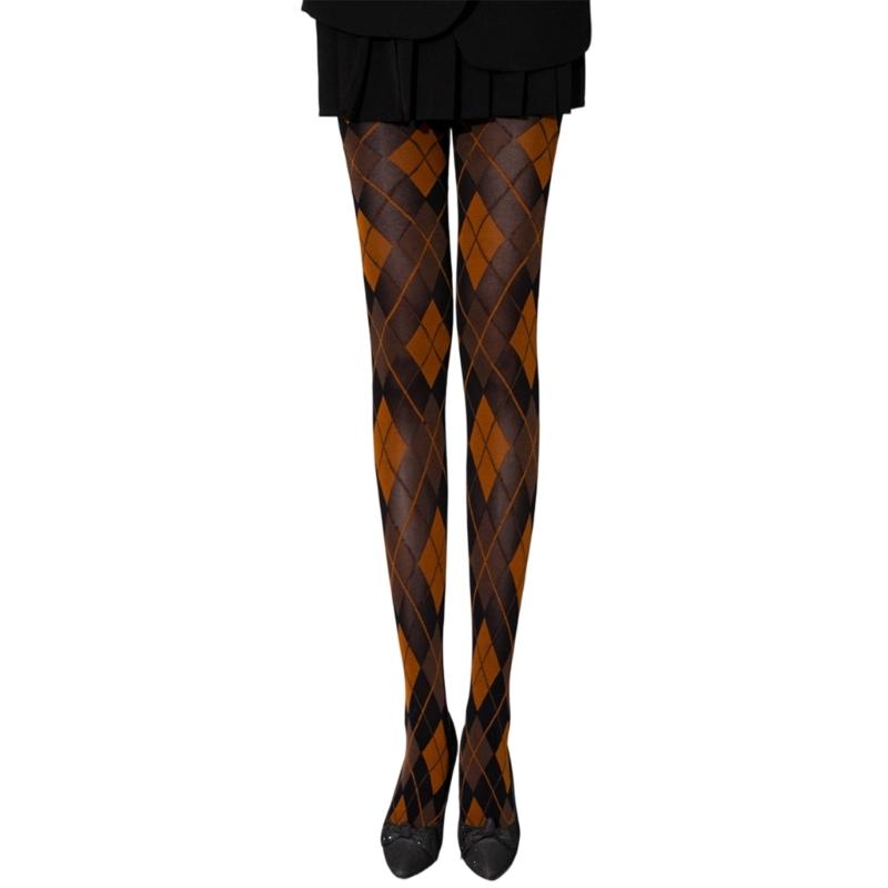 Dames Argyle Ruitpatroon Panty Ademend Nylon Stof OnDoorzichtig Maillot Kousen Stijlvolle Contrastkleur Leggings