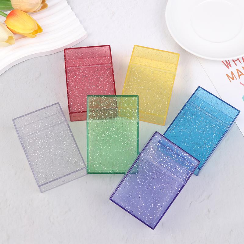 Clear Glitter Small Storage Box Kpop Photo Mini Card Holder Flip Lid Photo Case Small Stationery Card Holder Organizer