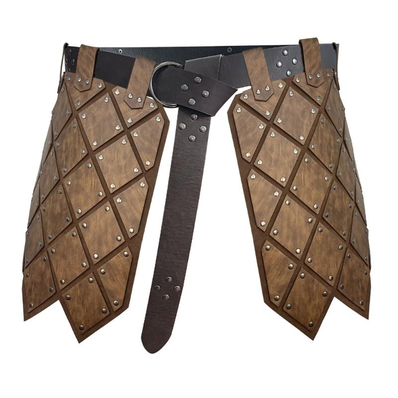 Retro Skirt Armors with Adjustable Belt Double Sides Waist Armors Medieval PU Leather Thigh Armors