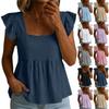 Women's Square Neck Short Sleeve Blouse - Color Casual Cotton Linen Top for Summer Outfits