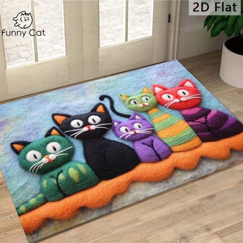Six Colorful Cats Bathroom Floor Mat, Soft Fuzzy Entrance Rug for Indoors and Outdoors, Home Decoration