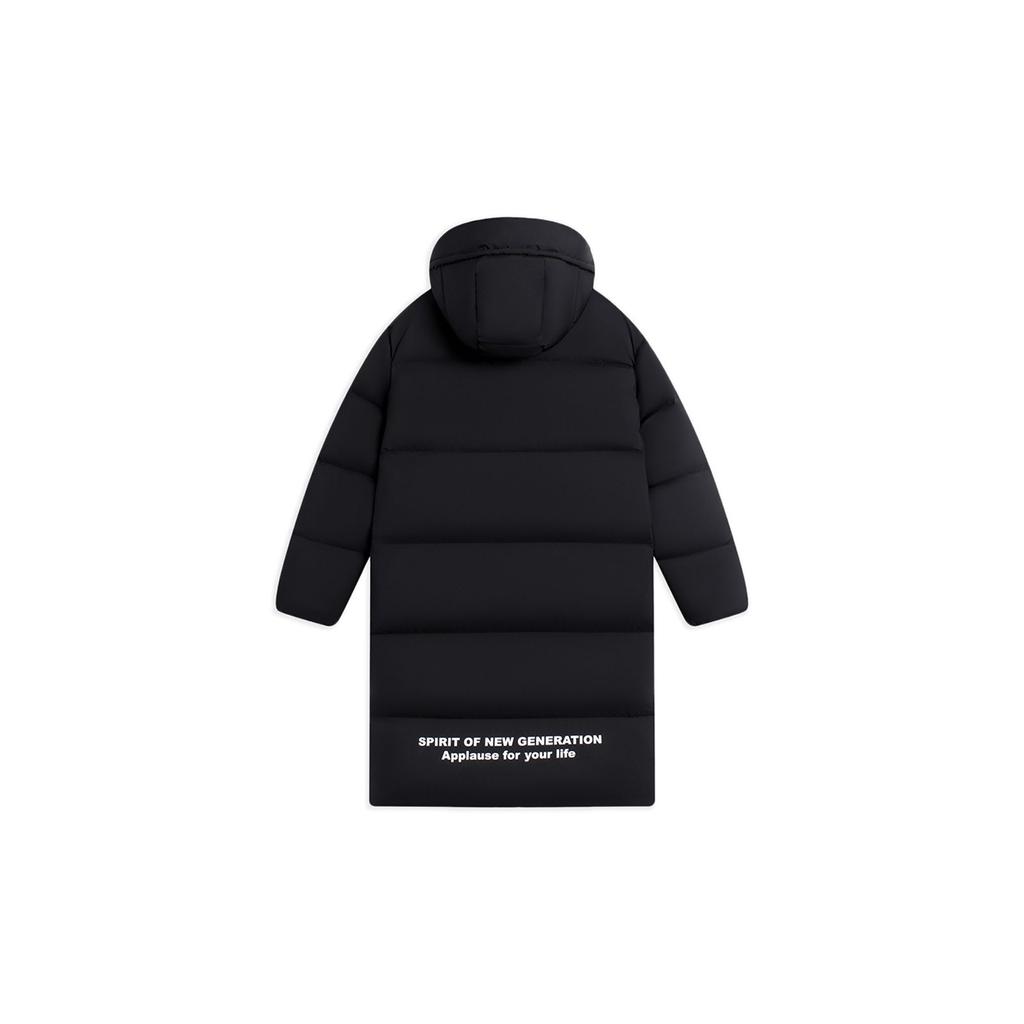 Li Ning Solid Color Long Hooded Down Jacket Unisex Outerwear AYMS373-2