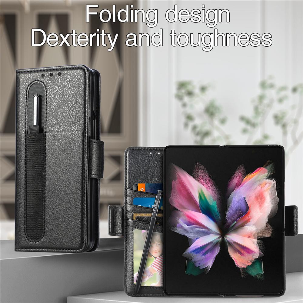 With Pen Holder Card Slot Wallet Leather Cover For Samsung Galaxy Z Fold 3 5G Case Shockproof Phone Cases Coque Fundas No Pen