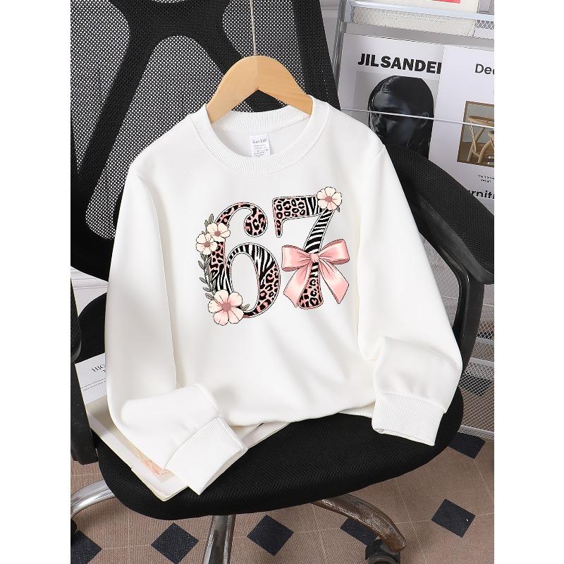 European sizes Kids Crewneck Sweatshirt Leopard Zebra Floral Bow Pink Pattern , Sportswear And Casual Wear, Soft And Comfortable, Clothing, Teenagers 110