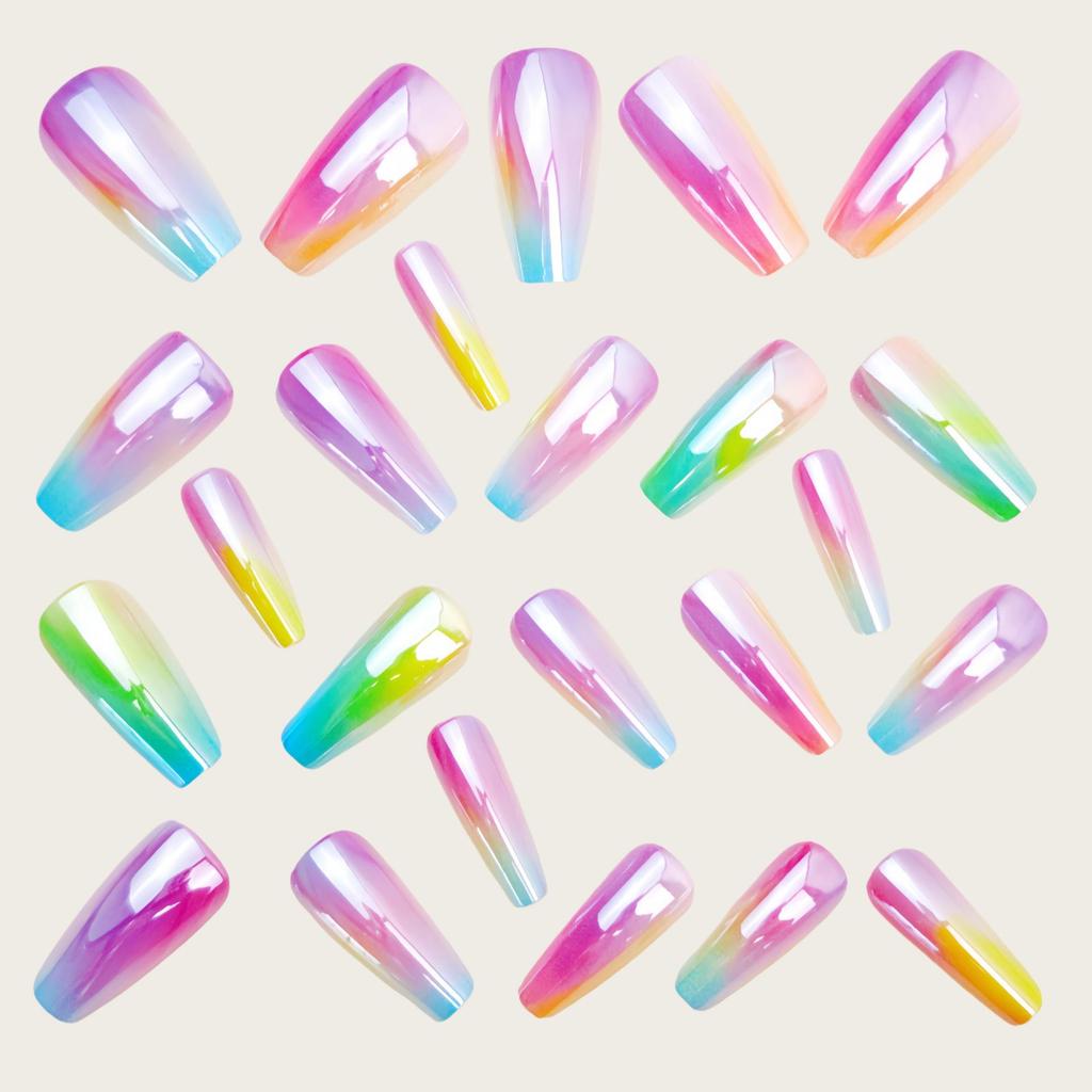 Duha Aurora Laserové umělé nehty - Snové Ballet Nail Samolepky