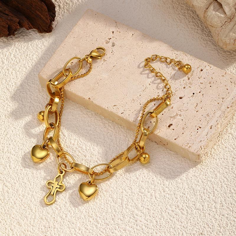 European and American Gold Electroplated Stainless Steel Bracelet Women's Love Cross Fashion Bracelet Titanium Steel Jewelry