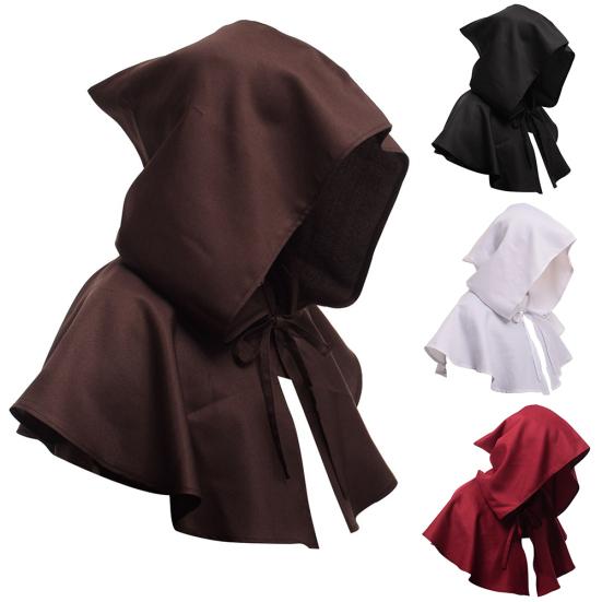 Men Women Medieval Cowl Hat Renaissance Monk Halloween Cosplay Hooded Cape