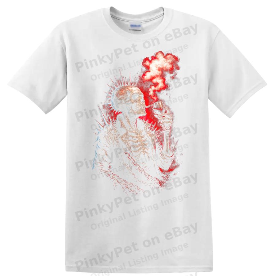 Skeleton Punk T Shirt Smoking Drink Cool Graphic Design Goth Tee