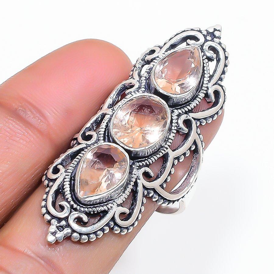 

Natural Morganite Gemstone Handmade 925 Sterling Silver Jewelry Ring Size 8 w4B91