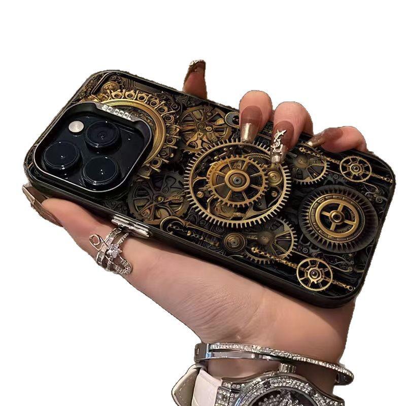 Mechanical Gear Phone Case for iPhone Models: 16 Pro Max, 15 Pro, 14 Pro, 17