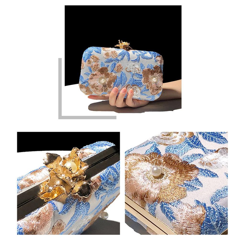 [notunu] Party Bag, Traditional Chinese Style, 2-Way, Embroidered, Retro Clutch Bag, Shoulder Bag, Hanfu, Cheongsam, Wedding, Banquet, Date, Outing,