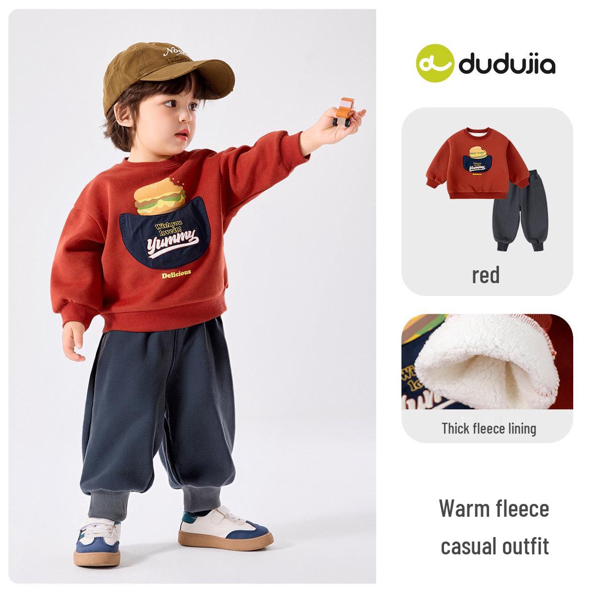 Winter Velvet Dudujia Baby Set: Thick, Stylish Clothing for Boys & Girls 80cm