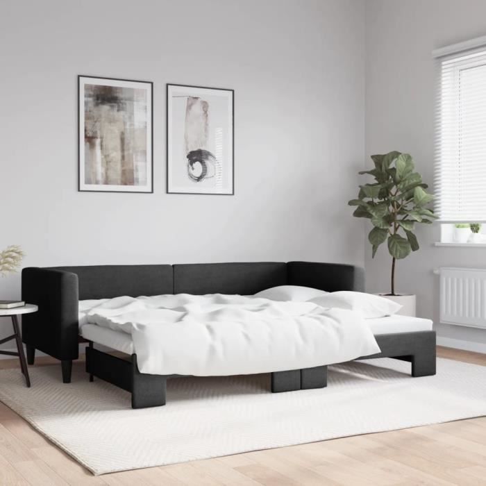 VidaXL Lit de jour avec lit gigogne noir 80x200 cm tissu 3196575